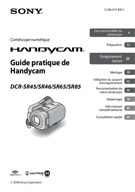 Mode d'emploi SONY HANDYCAM DCR-SR46