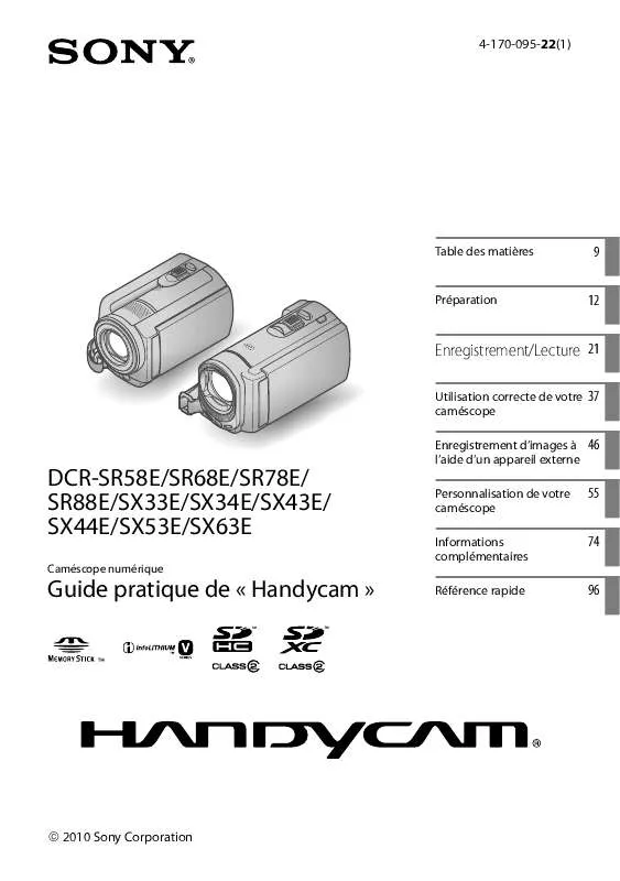 Mode d'emploi SONY DCR-SR68E