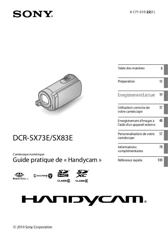 Mode d'emploi SONY DCR-SX83