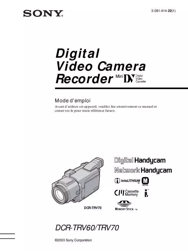 Mode d'emploi SONY DCR-TRV60