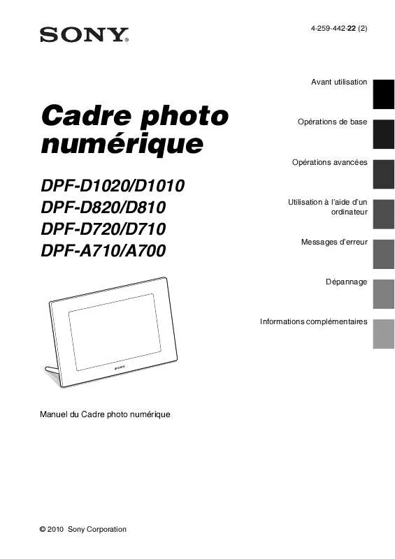 Mode d'emploi SONY DPF-A700