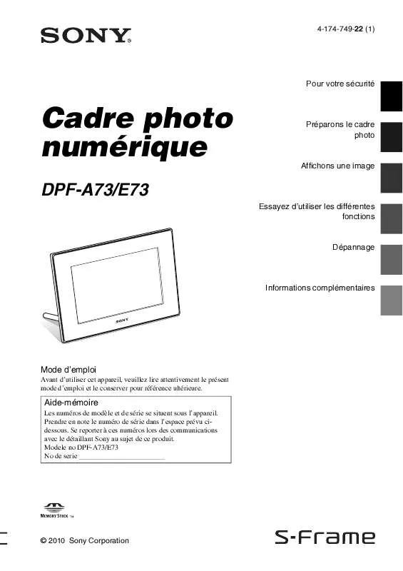 Mode d'emploi SONY DPF-A73