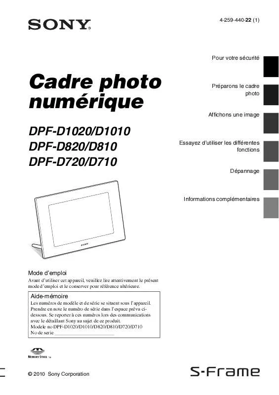 Mode d'emploi SONY DPF-D1010