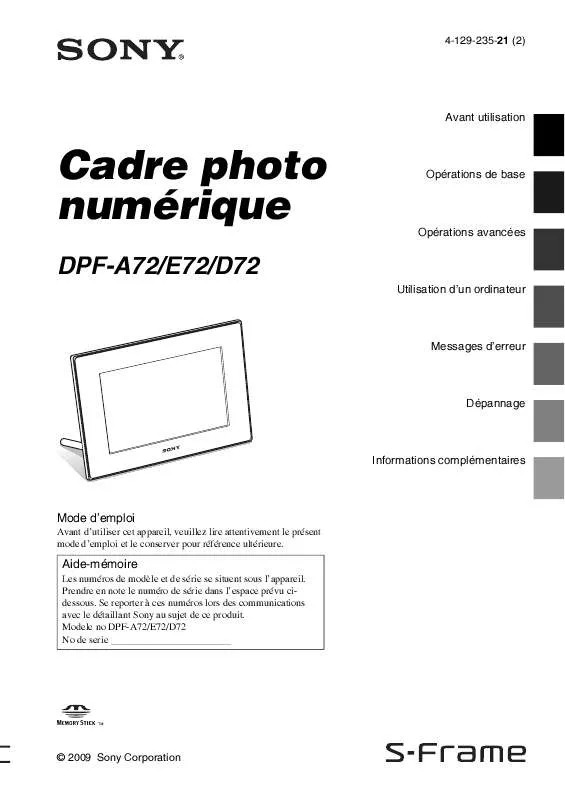 Mode d'emploi SONY DPF-D72