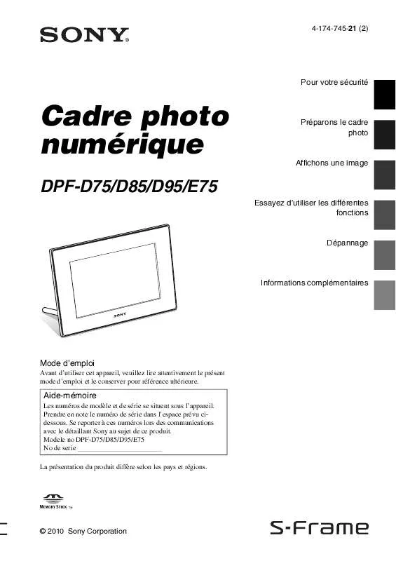 Mode d'emploi SONY DPF-D85