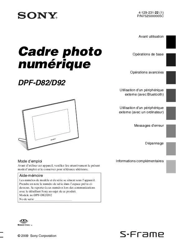 Mode d'emploi SONY DPF-D92