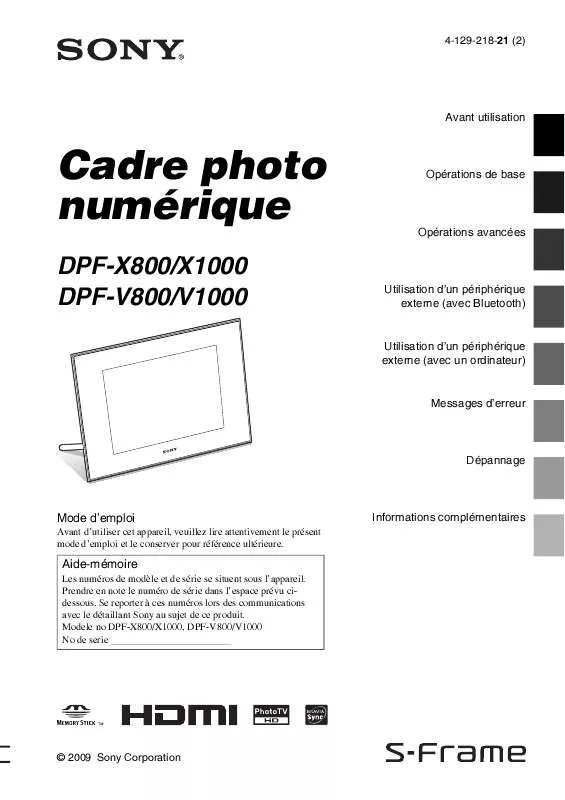 Mode d'emploi SONY DPF-V1000