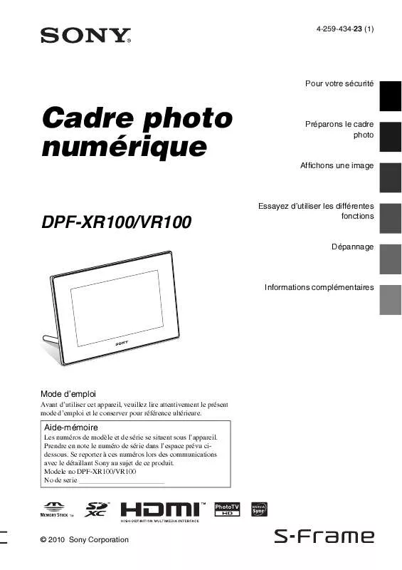 Mode d'emploi SONY DPF-VR100