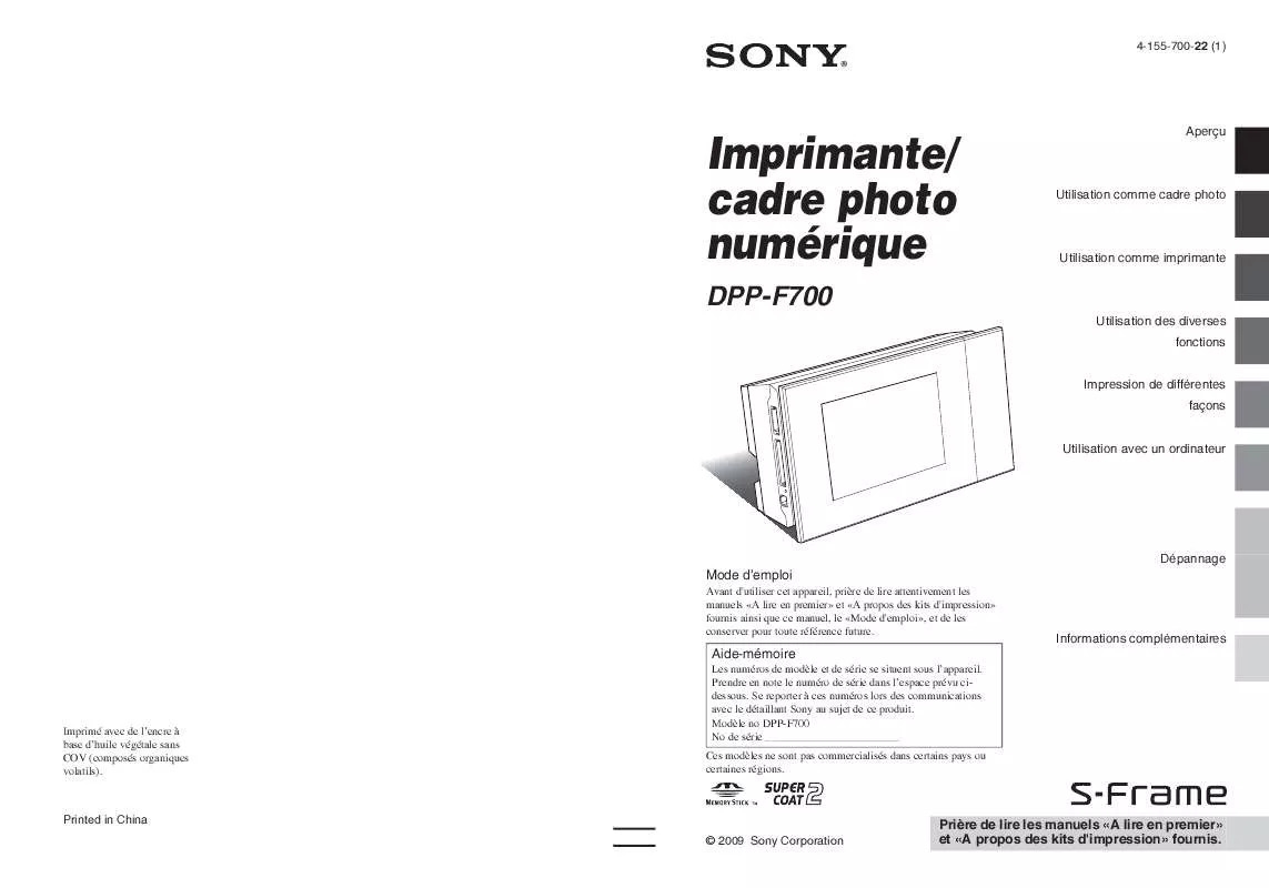 Mode d'emploi SONY DPP-F700