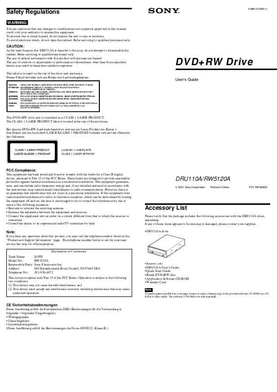 Mode d'emploi SONY DR-U110A