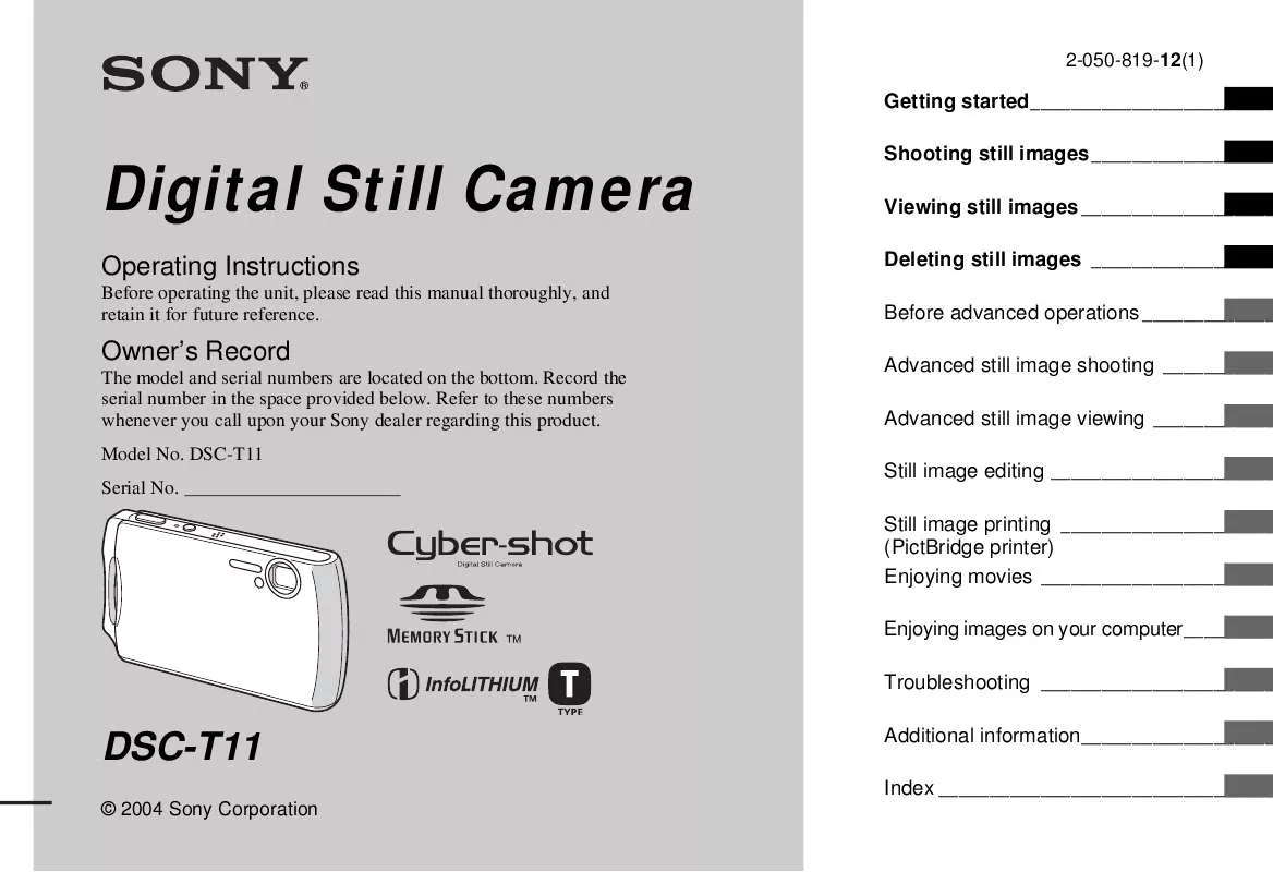 Mode d'emploi SONY CYBER-SHOT DSC-T11