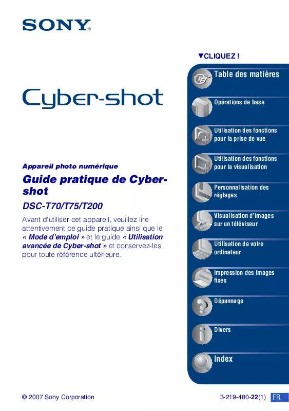 Mode d'emploi SONY CYBER-SHOT DSC-T70/HDBDL