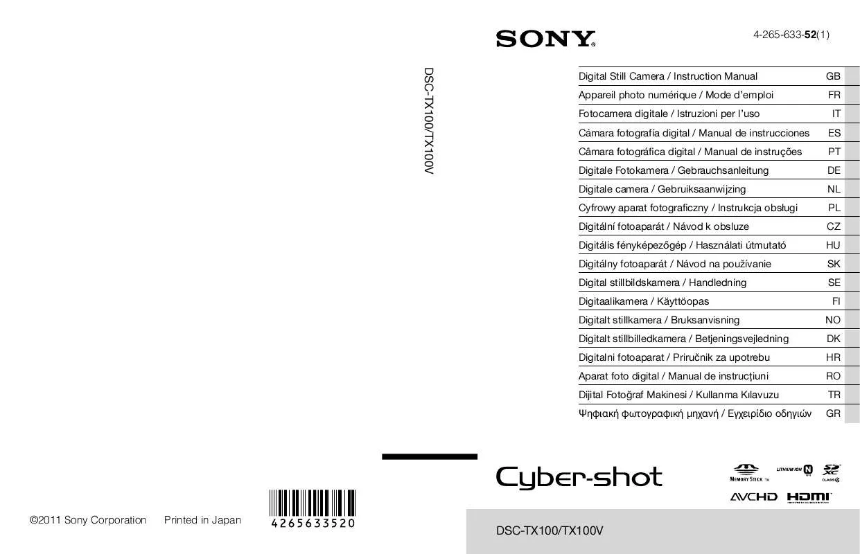 Mode d'emploi SONY CYBER-SHOT DSC-TX100