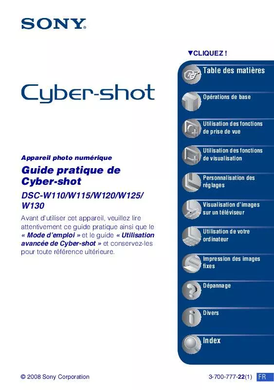 Mode d'emploi SONY CYBER-SHOT DSC-W120/B