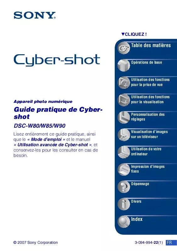 Mode d'emploi SONY CYBER-SHOT DSC-W80/HDBDL