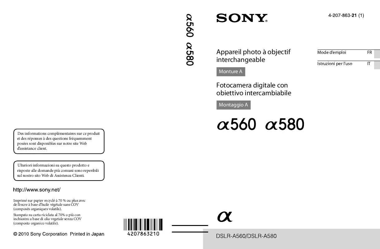 Mode d'emploi SONY DSLR-A560