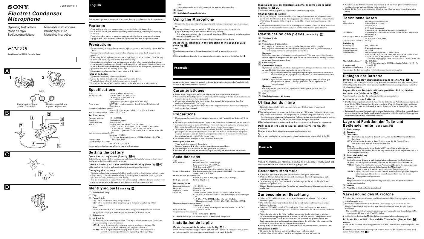 Mode d'emploi SONY ECM-719