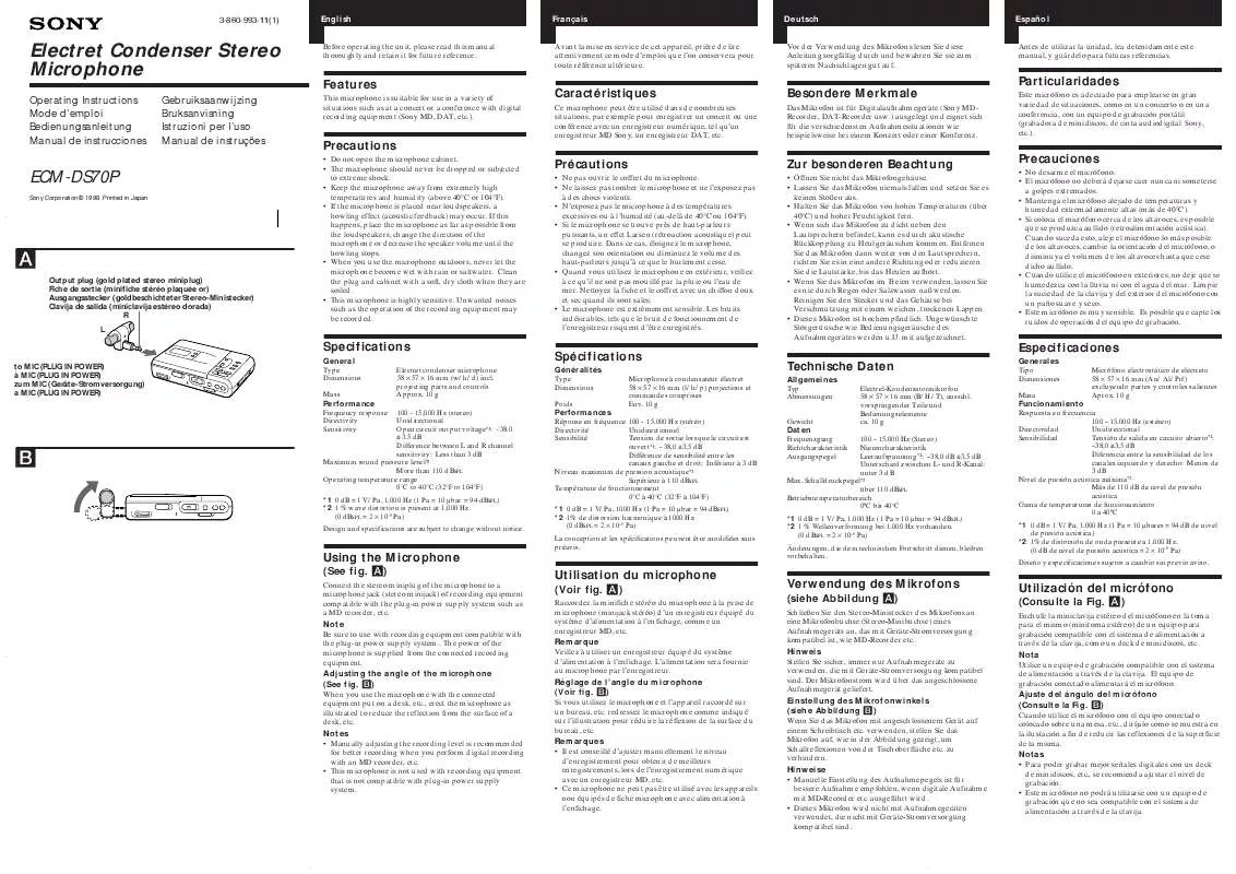 Mode d'emploi SONY ECM-DS70P