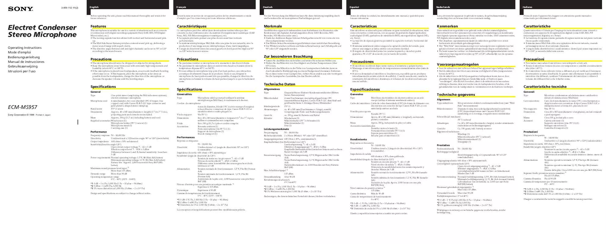 Mode d'emploi SONY ECM-MS957