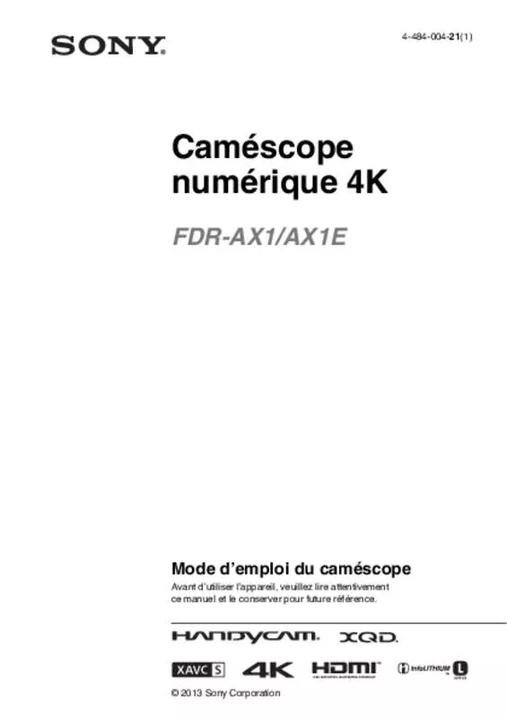 Mode d'emploi SONY FDR-AX1