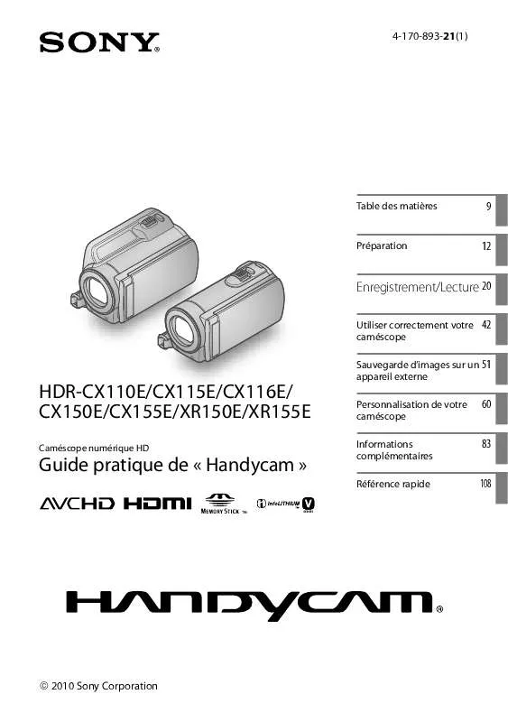 Mode d'emploi SONY HDR-CX150E