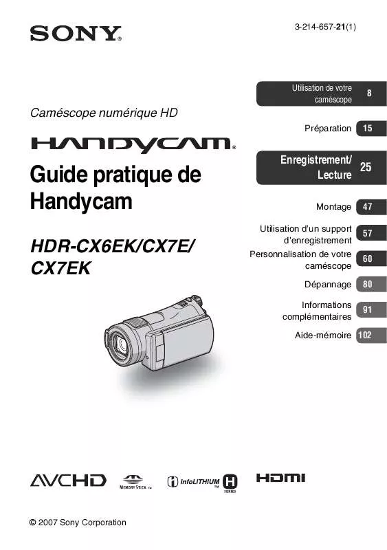 Mode d'emploi SONY HDR-CX7EK