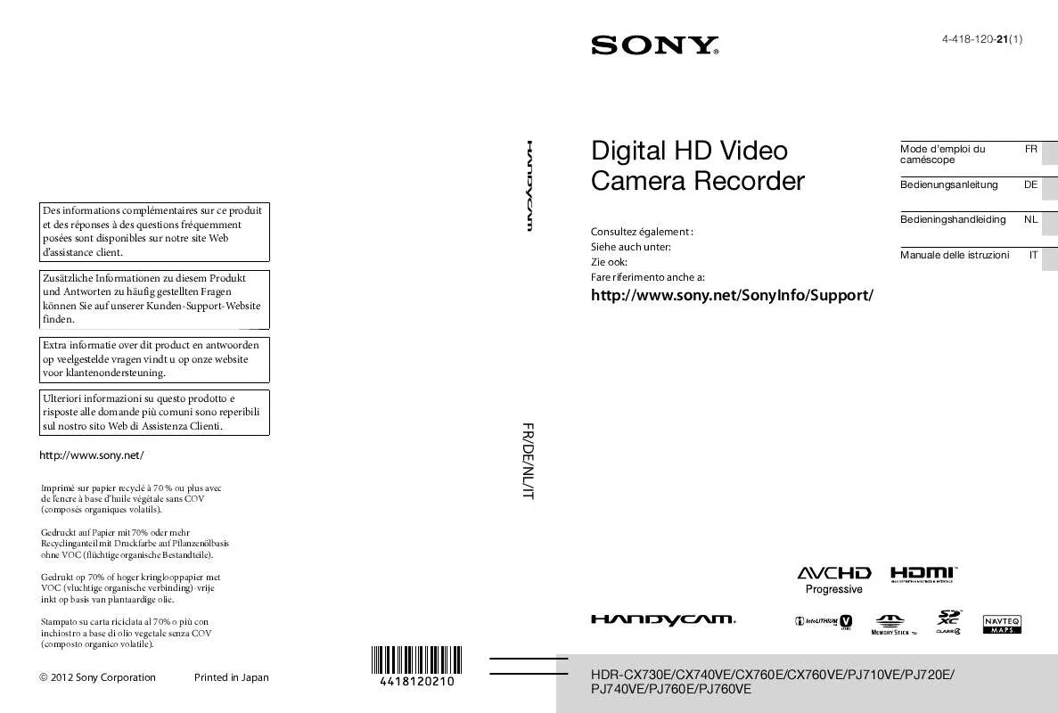 Mode d'emploi SONY HDR-PJ710VE