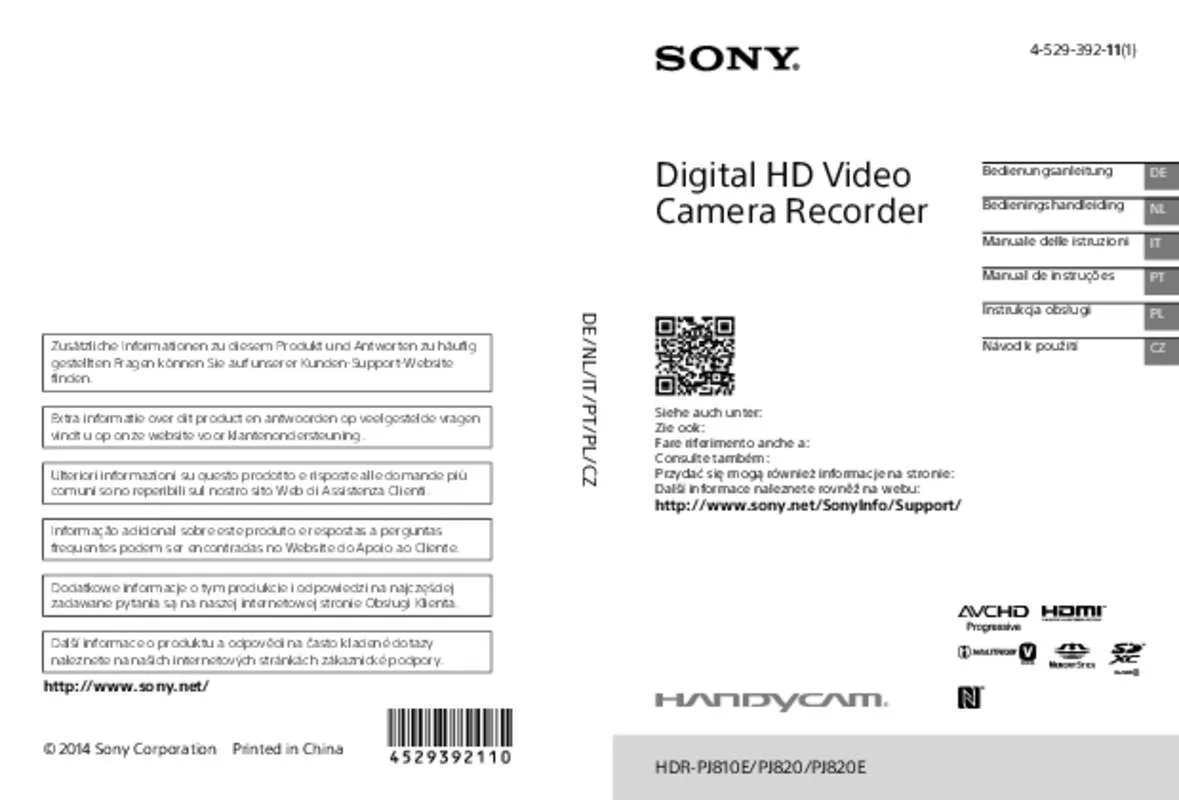 Mode d'emploi SONY HDR-PJ810EB