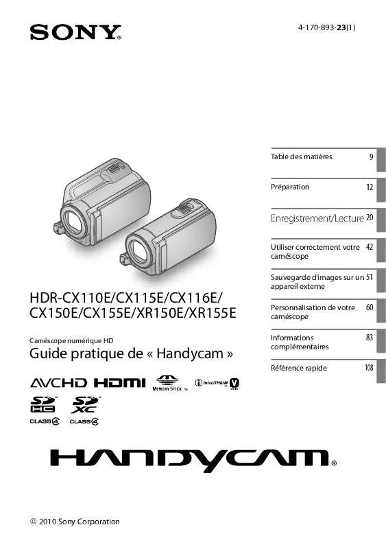 Mode d'emploi SONY HDR-XR150