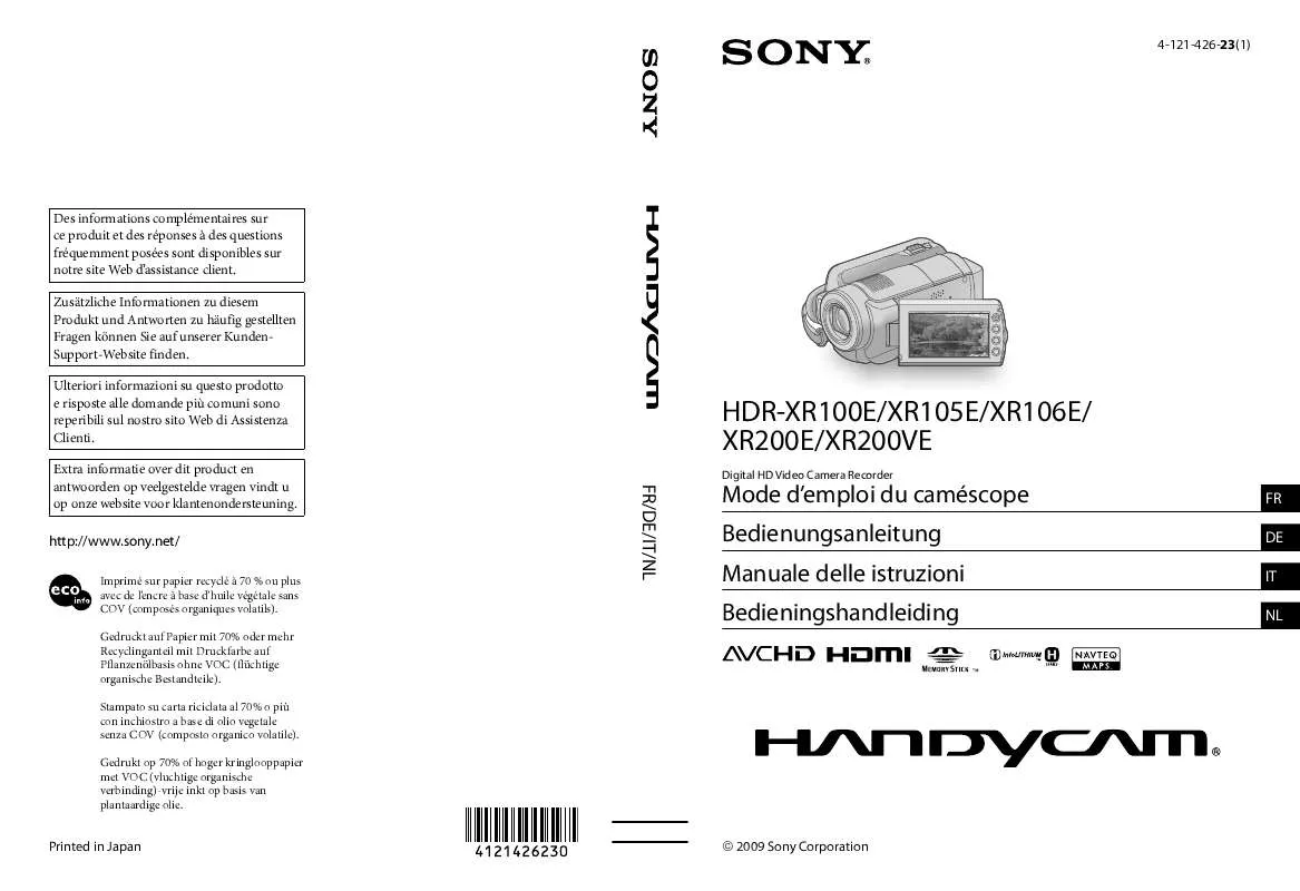 Mode d'emploi SONY HDR-XR200E