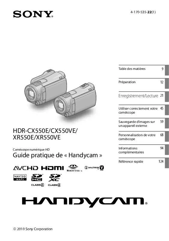 Mode d'emploi SONY HDR-XR550VE