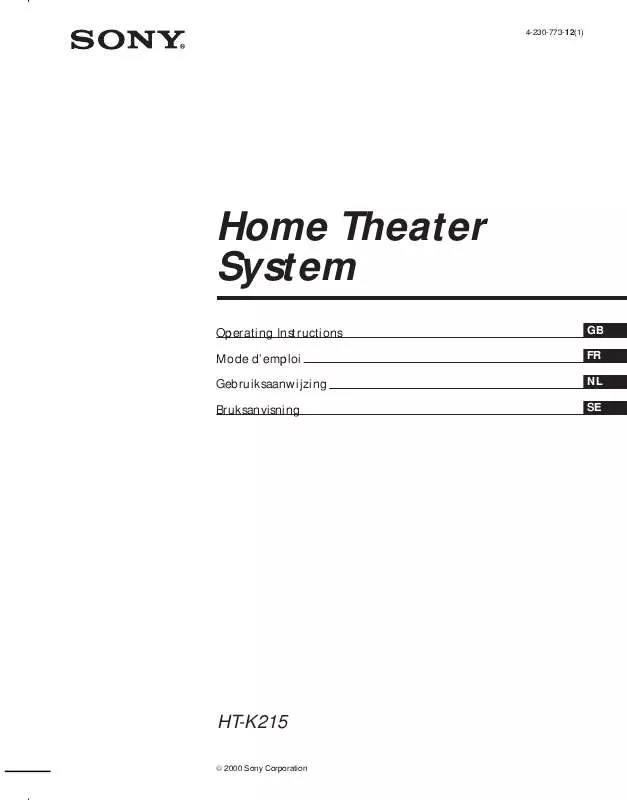 Mode d'emploi SONY HT-K215