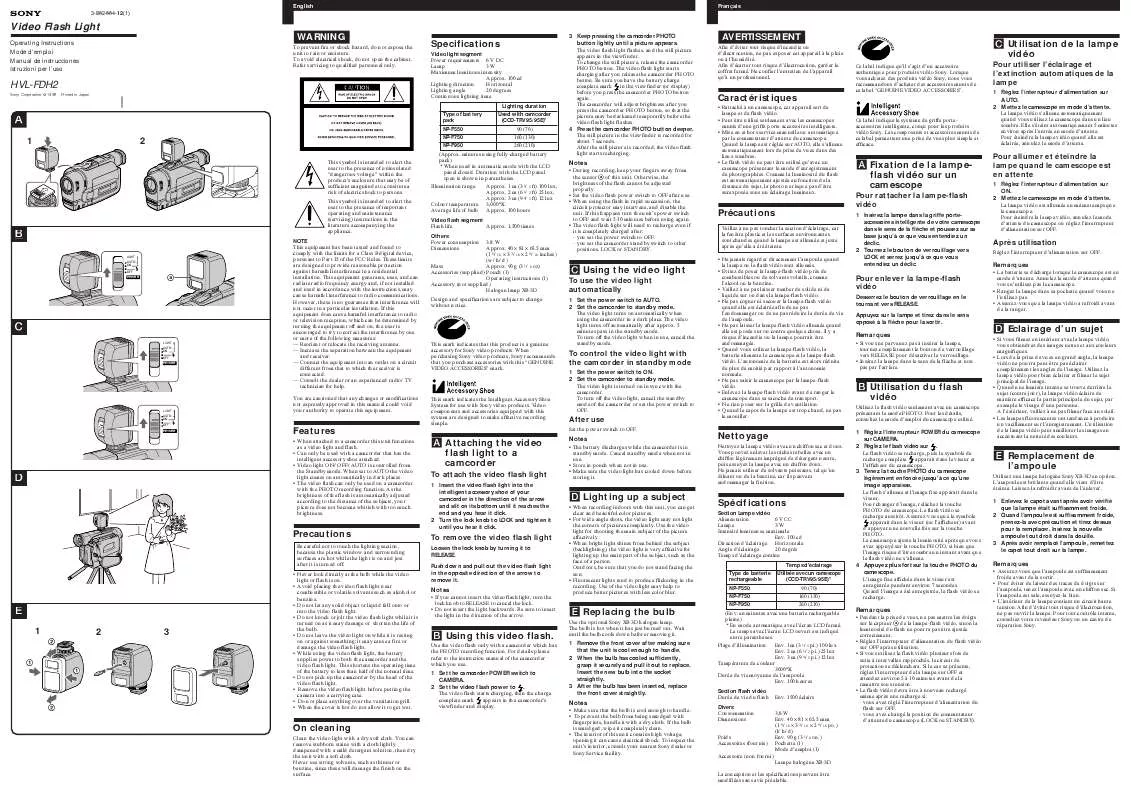 Mode d'emploi SONY HVL-FDH2