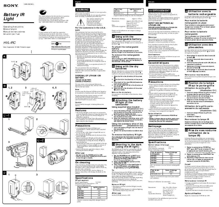 Mode d'emploi SONY HVL-IRC