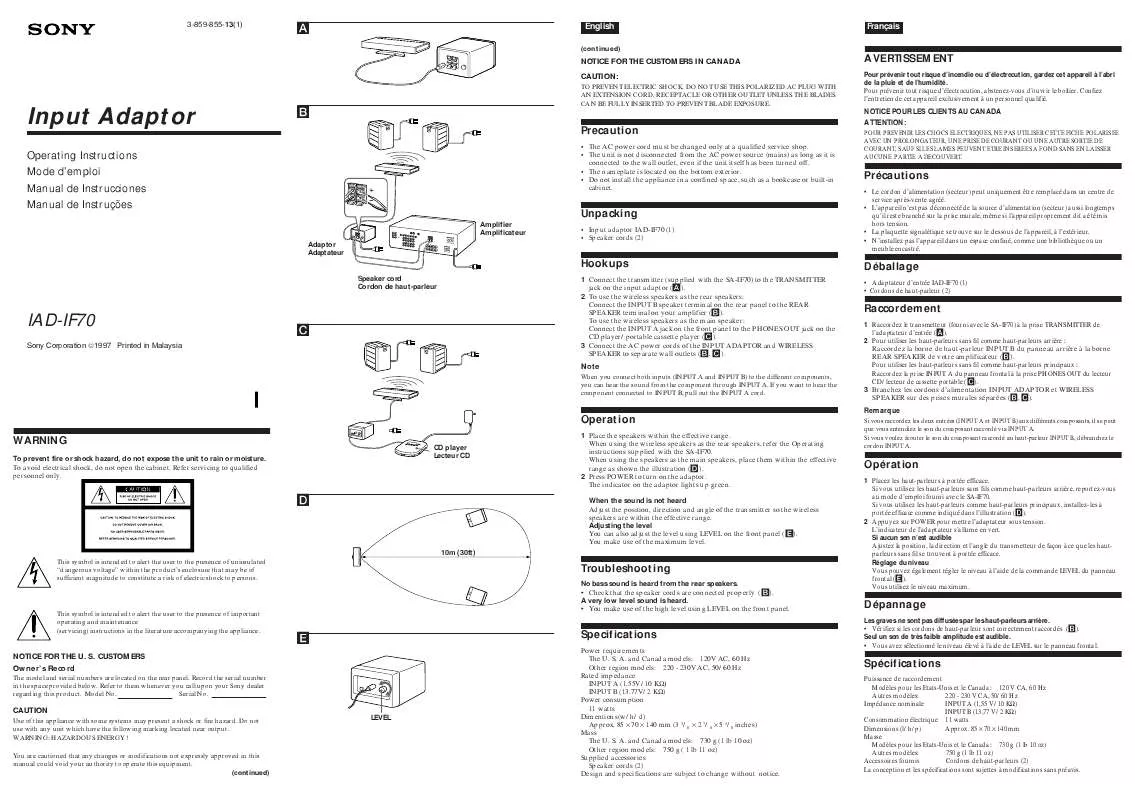 Mode d'emploi SONY IAD-IF70