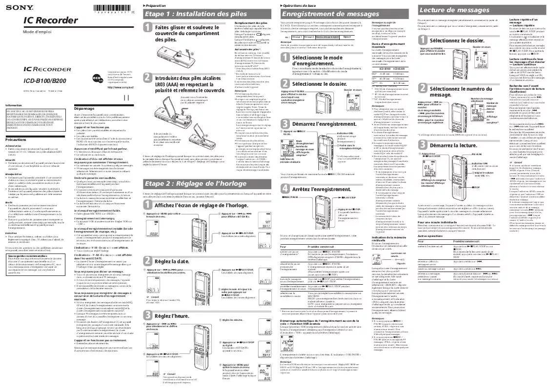 Mode d'emploi SONY ICD-B200