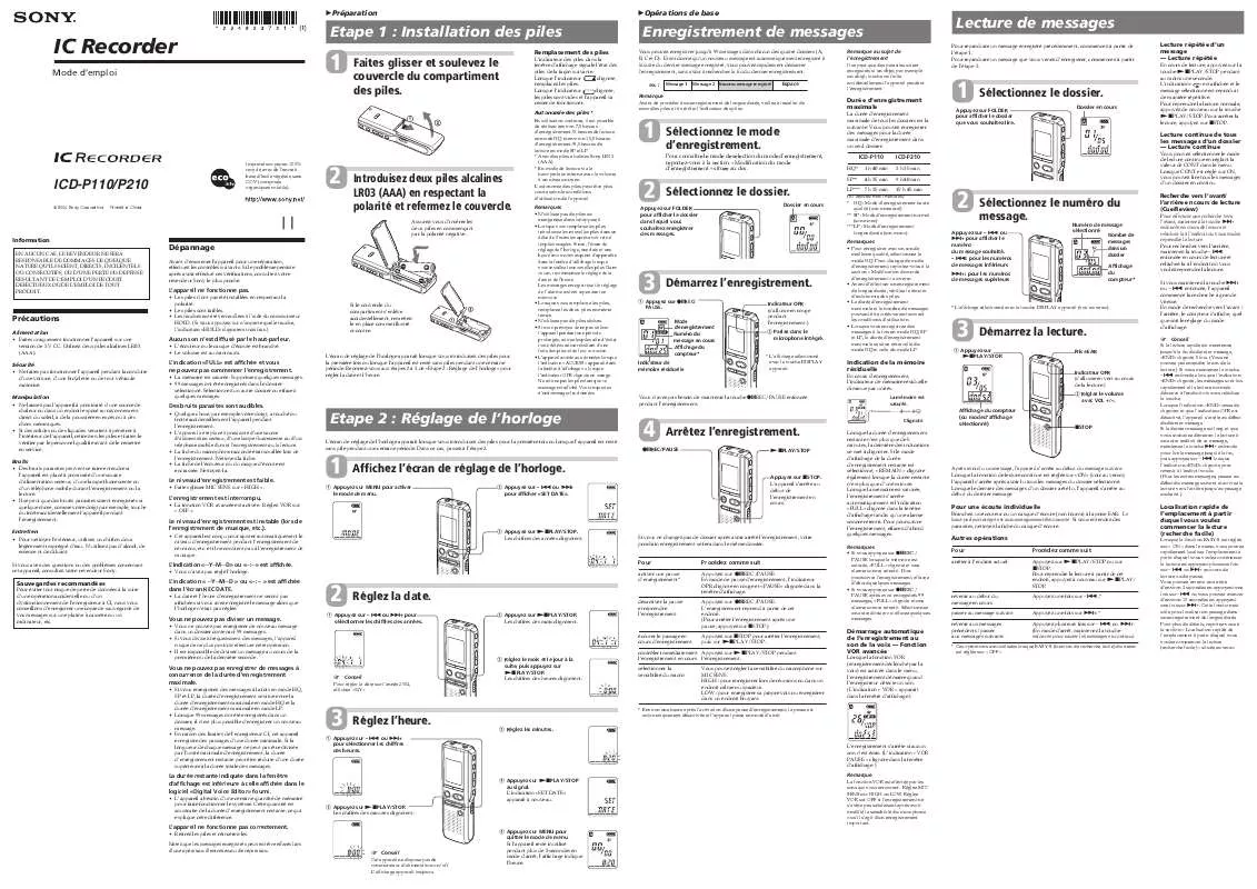 Mode d'emploi SONY ICD-P210