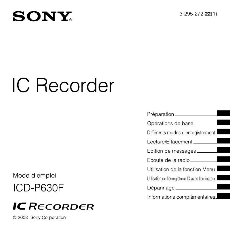 Mode d'emploi SONY ICD-P630F