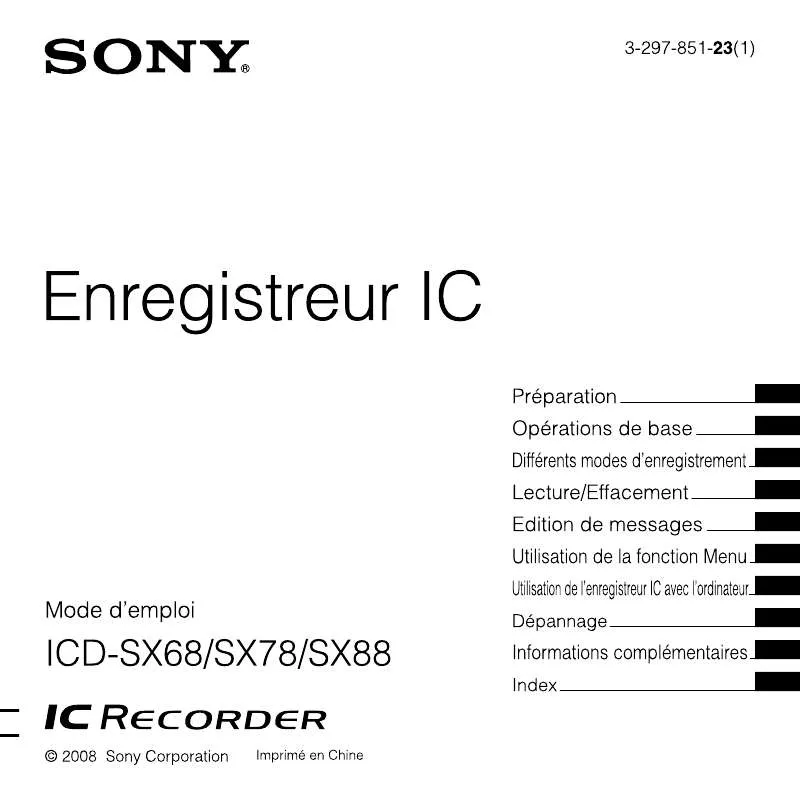 Mode d'emploi SONY ICD-SX68