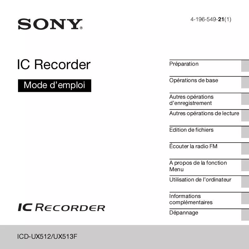 Mode d'emploi SONY ICD-UX512