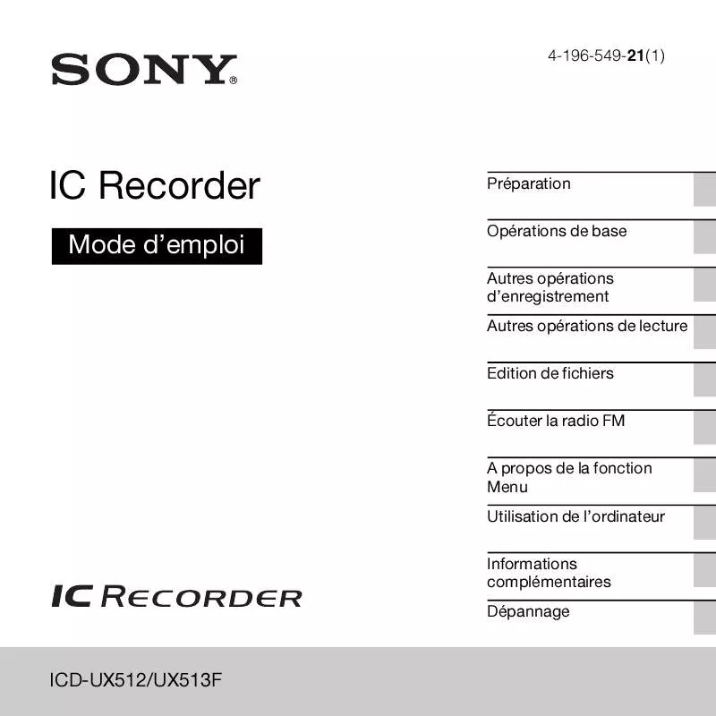 Mode d'emploi SONY ICD-UX513F