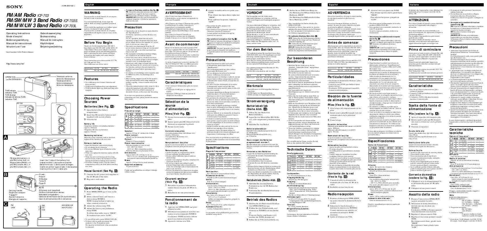 Mode d'emploi SONY ICF-703S