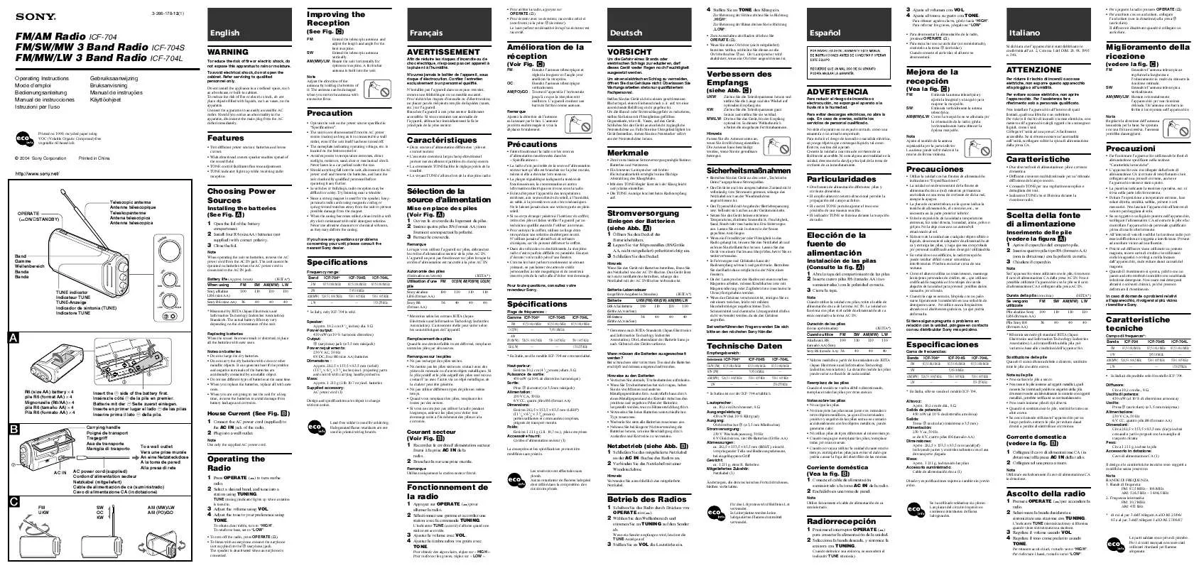 Mode d'emploi SONY ICF-704S