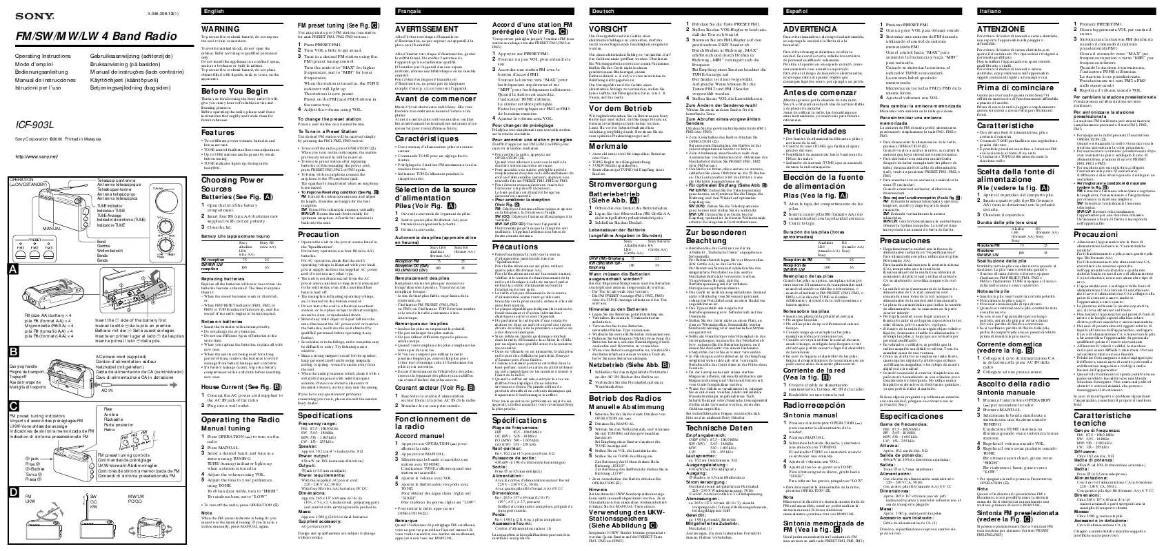 Mode d'emploi SONY ICF-903L