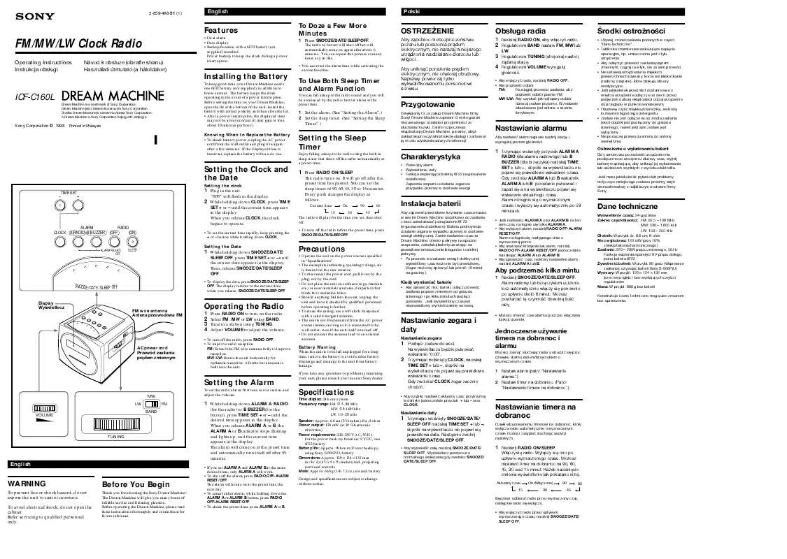 Mode d'emploi SONY ICF-C160L