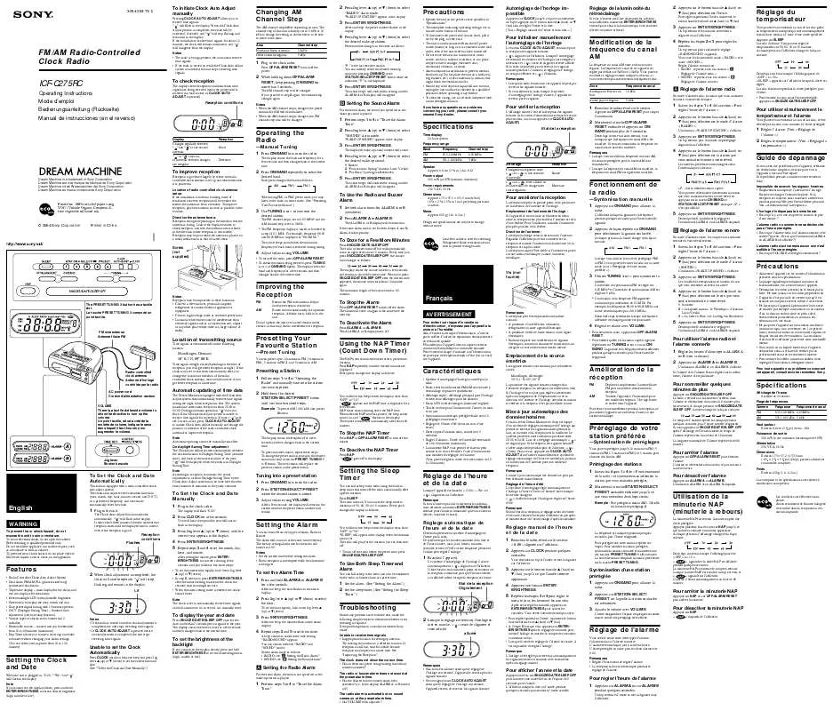 Mode d'emploi SONY ICF-C275RC