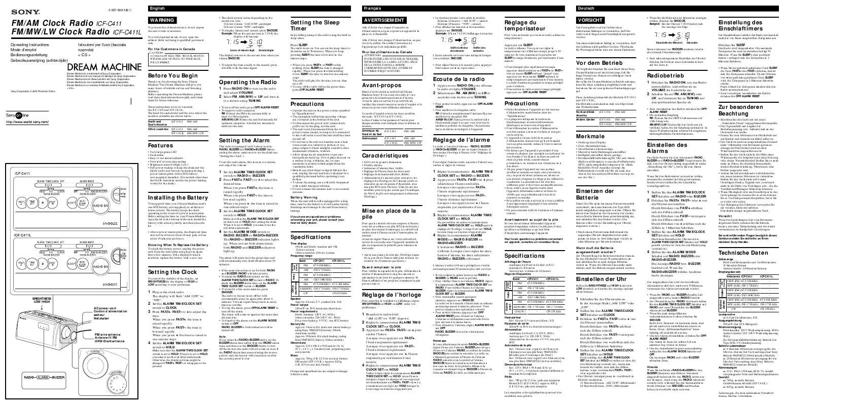 Mode d'emploi SONY ICF-C411L