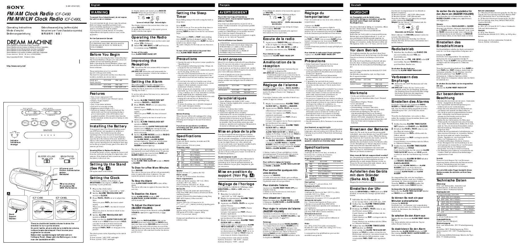 Mode d'emploi SONY ICF-C490