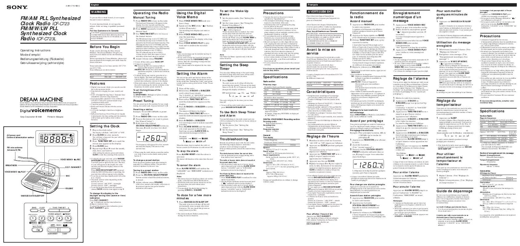 Mode d'emploi SONY ICF-C723