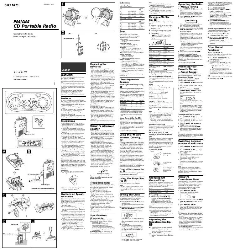 Mode d'emploi SONY ICF-CD73